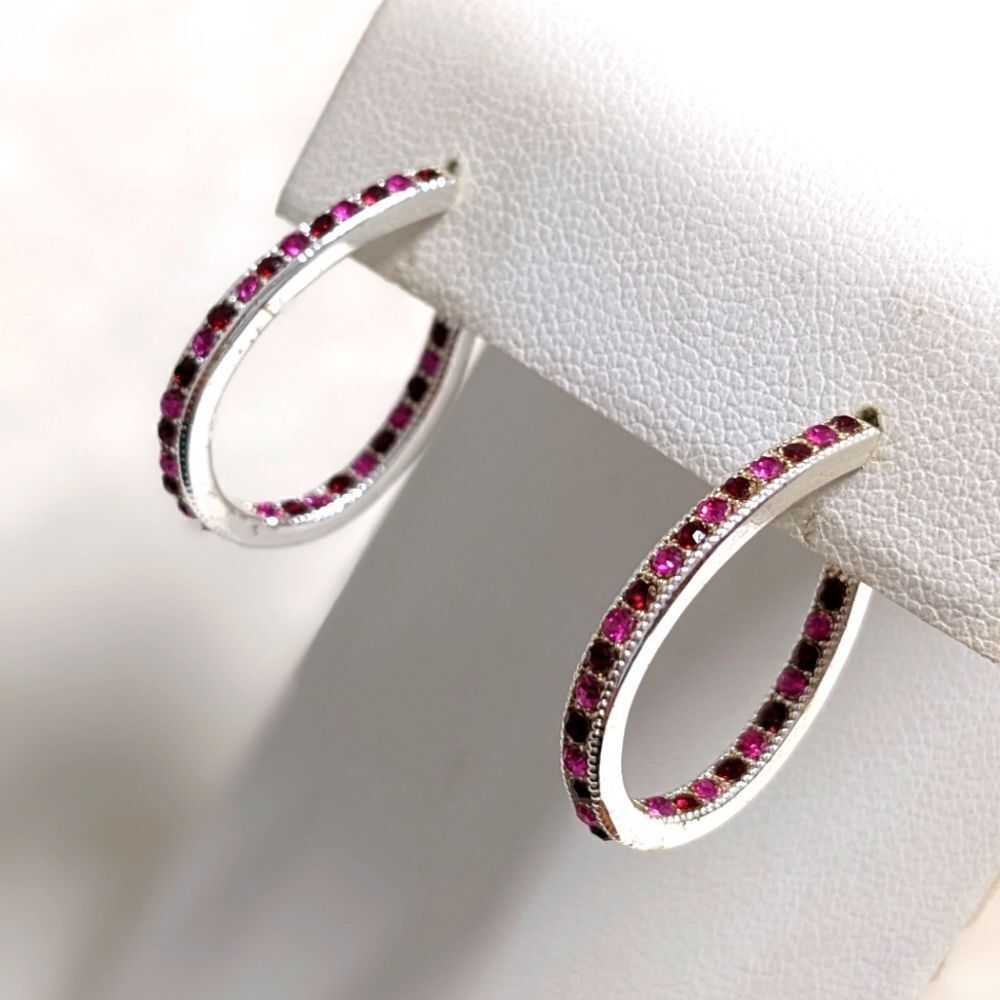 Vintage Silvertone/Pink Acrylic and Pink Rhinestone Pierced Earrings (2) Pair - Picture 11 of 14